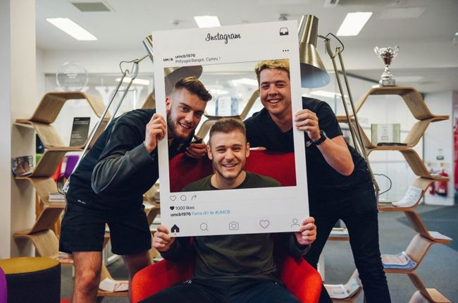 Llun o hogiau gydag arwydd instagram